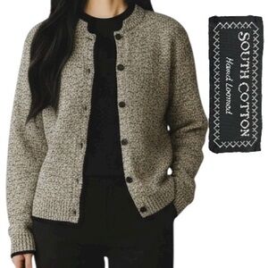 South Cotton Hand Loomed Cardigan Knit Light Chunk Heavyweight Sweater Sz S